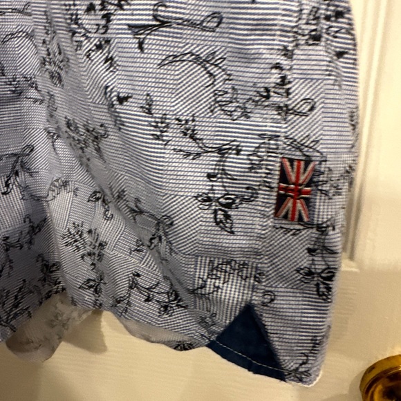 English Laundry XL Blue Patchwork Floral Button Up Shirt Short Sleeve Cotton + - Picture 5 of 7